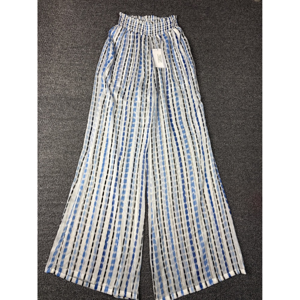 MISA Los Angeles Talah Pants Scorpios Stripe Blue White Wide Leg Smocked XS NEW‎